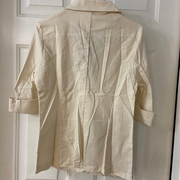 NWT Jofemuho Beige/Tan/Off White Blazer/Jacket, 3/4 length sleeve, Linen Blend - Picture 2 of 3